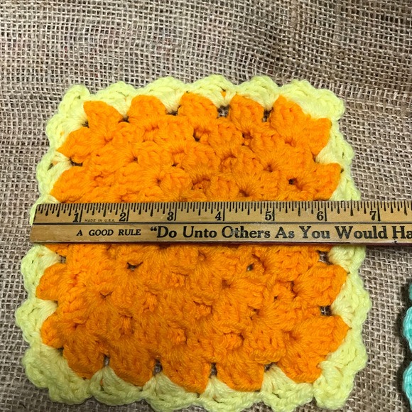 Vintage Crochet Hot Pads: Handmade Colorful Square Trivets, Set of 3 - Picture 7 of 9